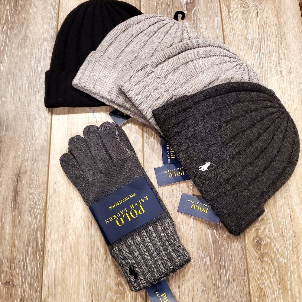 Mens Polo Ralph Lauren wool toboggan in charcoal gray